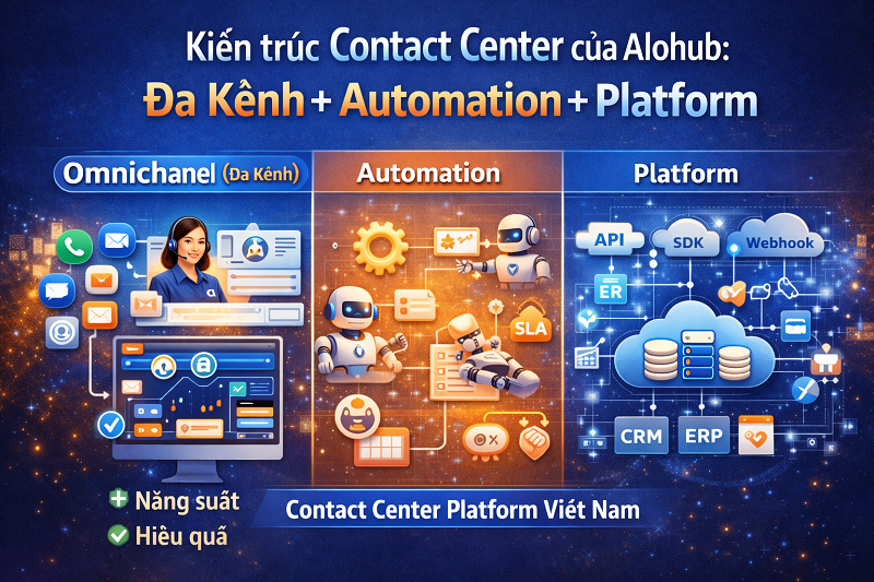 Kiến trúc Contact Center của Alohub: Đa kênh + Automation + Platform